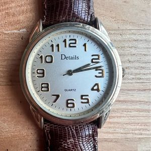 Details ladies brown leather dress watch NEW BATTERY
